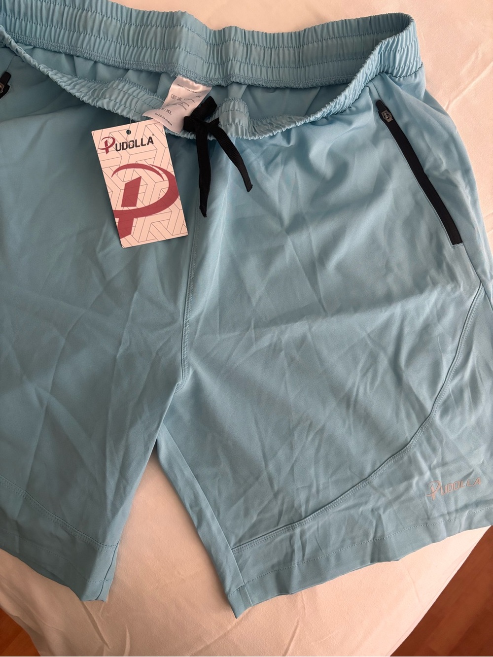 Pudolla Men's Light Blue Athletic Shorts with Zip Pockets